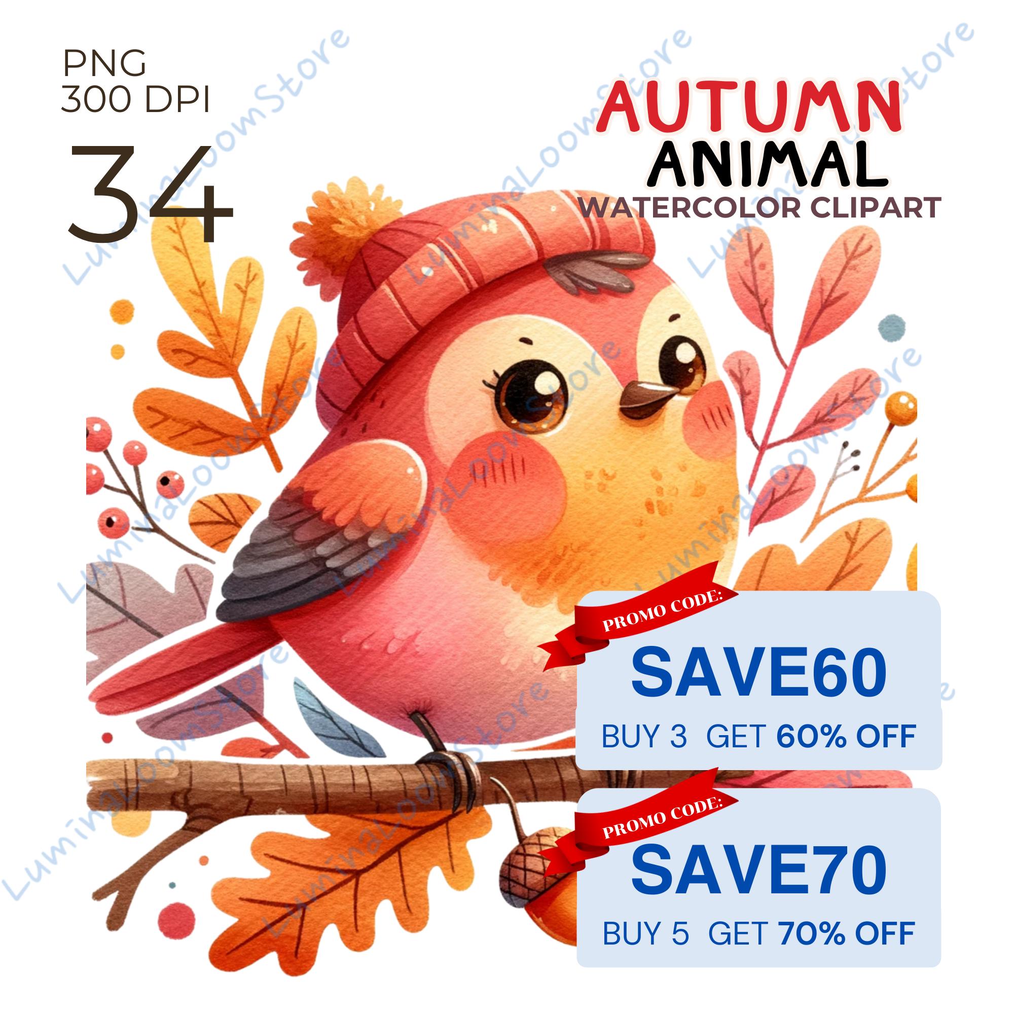 Watercolor Autumn Animals Clipart: Woodland Creatures in Sweaters ...