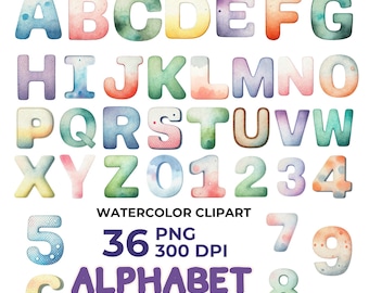 Pastel Watercolor Alphabet Clipart: PNG Letters & Numbers (Digital Download)