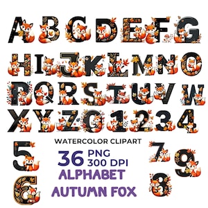 Hösträv-alfabetet Clipart: Akvarell skogsbokstäver (digital nedladdning av PNG)