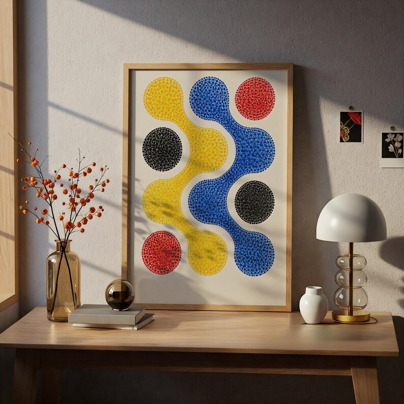 Bauhaus Pointillist Wall Art, Colorful Abstract Wave Poster - Etsy
