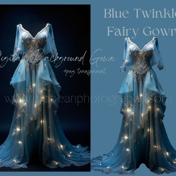 Digital Backgrounds-Blue Twinkle Fairy Gown + transparent file-Digital Background/Backdrop for Photographer Composites