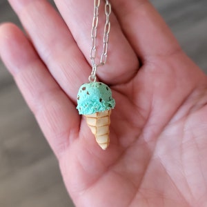 Mint Chip Ice Cream Cone Necklace: Food Charm Jewelry