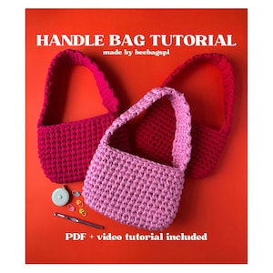 Modello all'uncinetto per borsa con manico / Modello inglese / Borsa personalizzabile / Documento PDF / Video tutorial / Mini shopper / Adatto ai principianti