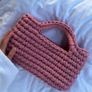 Handmade Crotchet Bag | Bag for Summer  T-Shirt Yarn | Tote Multicolor Bag | Mini Chunky Bag | Gift For Her | Summer Outfit |