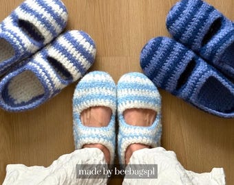 Crochet Ballerina Slippers Pattern PDF + Video | Felted Slippers Tutorial | Sailor Stripes House Shoes | Beginner-Intermediate