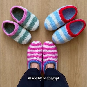 Felted Crochet Sailor Slippers Pattern | Original Own Designed Pattern | Sailor Stripes DIY (PDF Pattern + Video Tutorial) Beginner Friendly