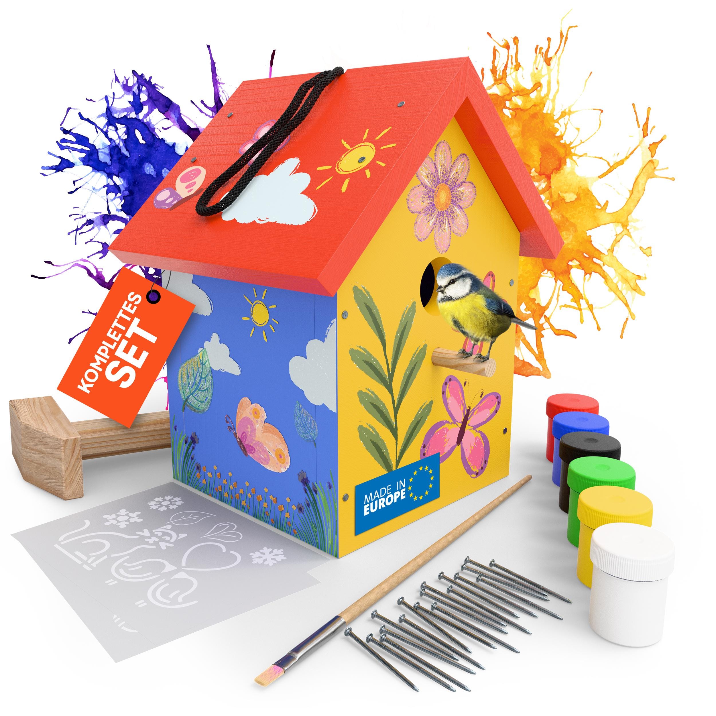 Tasseau Bois Kit Nichoir Enfant En Bois à Peindre Eli® - Activité Créative Complète Avec Peintures Et Outils Cadeau éducatif Manuel