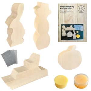 Eli® Linden wood carving figures including carving instructions for children, craft set, craft wood Linden wood for carving, woodwork, carving wood image 1