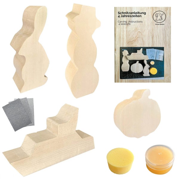 Eli® Lindenholz - Schnitzfiguren inkl. Schnitzanleitung für Kinder, Bastelset, Bastelholz Lindenholz zum schnitzen, Holzwerken, Schnitzholz