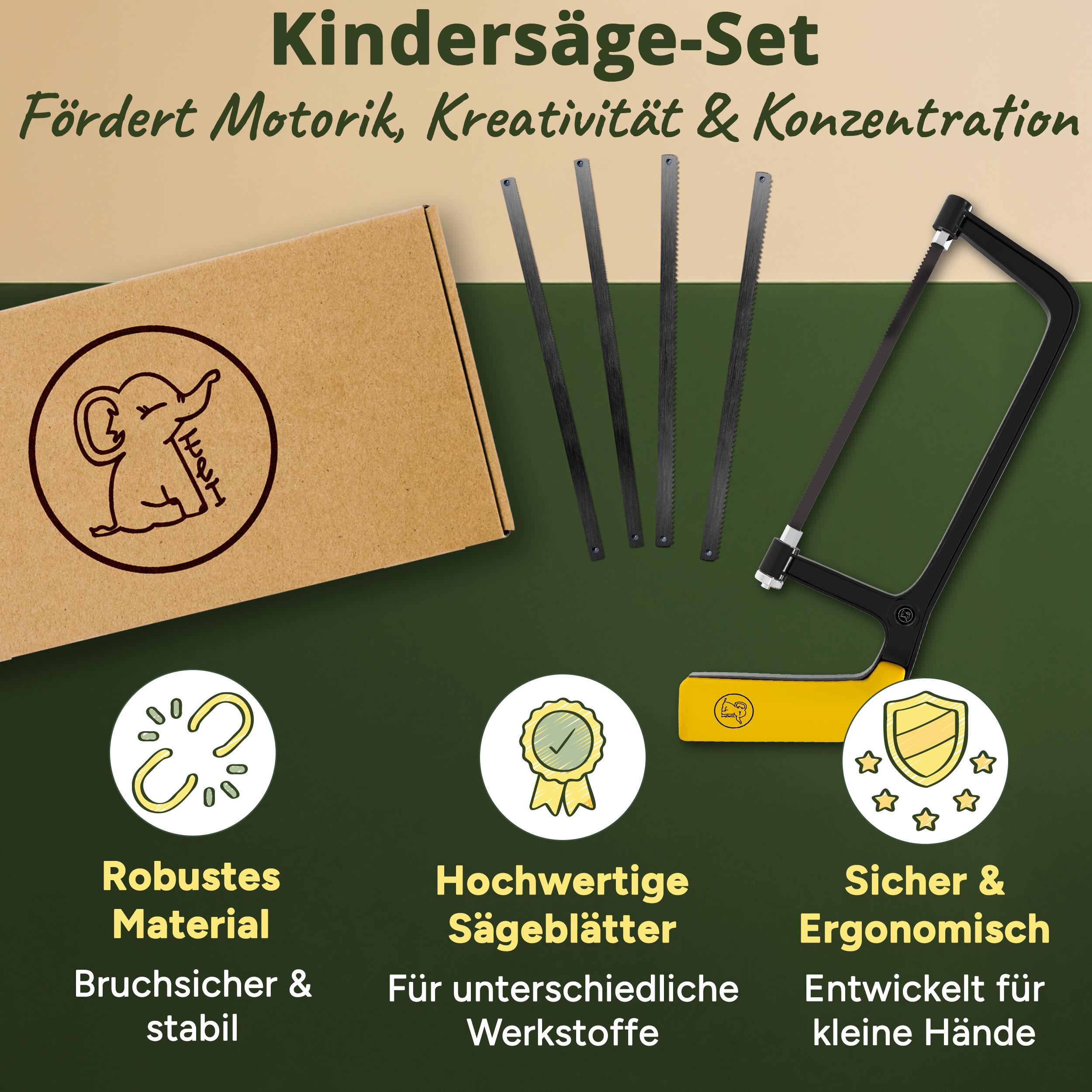 Sierra Para Niños Eli A Partir De 6 Años, Incluye 4 Hojas De Sierra (2 Para Madera Y 2 Para Metal), Herramienta Manual Auténtica Con Mango Ergonómico Para Pequeños Artesanos