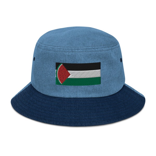 FREE PALESTINE - Denim bucket hat - 50% of sales go to the World Central Kitchen to feed Palestinian refugees