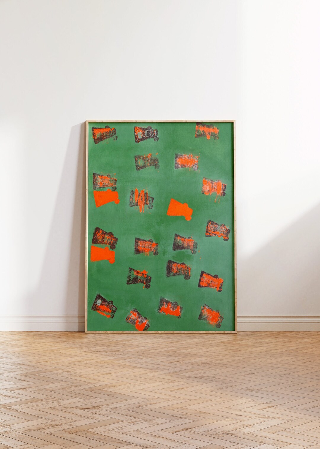 Abstract Acrylic Painting Digital Print: Green & Orange Art (digital ...