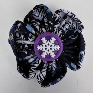 Fabric Flower Hair Bow: Small 2-in Single-Layer Blue, Purple, and Gold Snowflake Hair/Dog/Cat Bow Barrette by faithflowerbows
