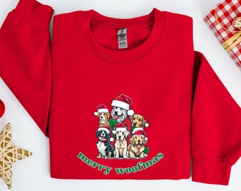 Merry Woofmas Sweatshirt, Retro Santa Dog Pullover, Holiday Puppy Crewneck, Merry Christmas Lights Shirt, Gift for Dog Mom, Gift for Dog Dad