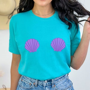 Camiseta de sirena, camiseta de concha marina, camiseta de concha, sirena, núcleo de sirena, camiseta con sujetador de concha marina, camisa de sirena, camiseta de playa con sujetador de concha marina,