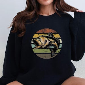 Retro Bass Sweatshirt, Fisherman Gift, Fishing Sweatshirt, Vintage Fishing Shirt, Bass Fisherman, Gift for Fishing Lover, Fishing Gift
