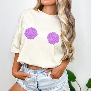 Camiseta de sirena, camiseta de concha marina, camiseta de concha, sirena, núcleo de sirena, camiseta con sujetador de concha marina, camisa de sirena, camiseta de playa con sujetador de concha marina,