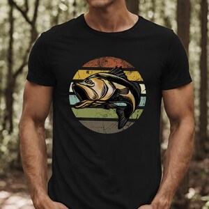 Retro Bass Tshirt, Fisherman Gift, Fishing Tee Tshirt, Vintage Fishing Graphic T-Shirt, Bass Fisherman, Gift for Fishing Lover, Fishing Gift