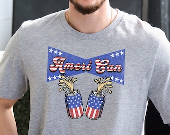 Ameri Can-shirt, 4 juli-shirt, Amerika-shirt, Independence Day T-shirt, patriottisch shirt, shirt met vlag van de VS, grappig 4 juli cadeau-T-shirt