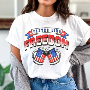 Tastes Like Freedom Shirt, Independence Day T-shirt, Beer Taste Like Freedom T-Shirt, USA Flag Tee, Red White and Blue Shirt, 4th July Shirt