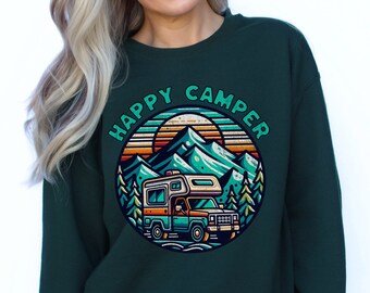 Happy Camper Sweatshirt, Camping Sweatshirt, RV Life, Wandelcadeau, Adventure Camping Sweatshirt, Natuurliefhebber Cadeau, Adventure Sweatshirt