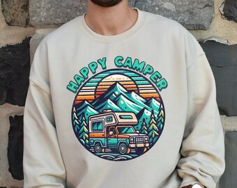 Happy Camper Sweatshirt, Camping Sweatshirt, RV Life, Wandelcadeau, Adventure Camping Sweatshirt, Natuurliefhebber Cadeau, Adventure Sweatshirt