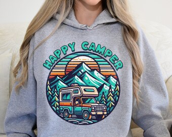 Happy Camper Sweatshirt, Camping Sweatshirt, RV Life, Wandelcadeau, Adventure Camping Sweatshirt, Natuurliefhebber Cadeau, Adventure Sweatshirt