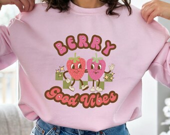 Vintage Strawberry Sweatshirt, Retro Cartoon Mascot Sweatshirt, Life Is Delicious Shirt, Strawberry Lover Gift, Y2K Shirt, Strawberries