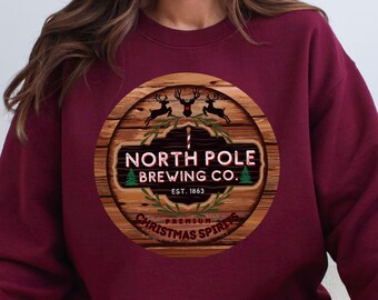 Felpa North Pole Brewing Co, Felpa natalizia, Spirito natalizio premium, Felpa Brewing Co, Maglione North Pole, Brewing Co