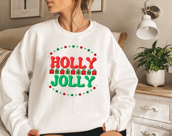 Holly Jolly Funny Christmas Sweatshirt, Cute Christmas Sweater, Christmas Crewneck, Holiday Apparel, Christmas Party Gift, Warm Winter