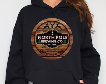 Felpa North Pole Brewing Co, Felpa natalizia, Spirito natalizio premium, Felpa Brewing Co, Maglione North Pole, Brewing Co