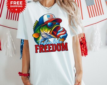 4th of July Fish Shirt, Fishing Fourth of July T-Shirt, Patriotic Fishing Shirt, American Fisherman Shirt, Funny Patriotic Fish Shirt Gift