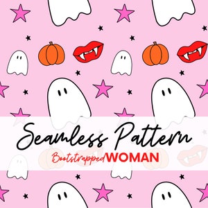 Pink Ghost and Vampire Lips Halloween Seamless Digital Pattern