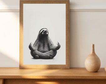Zen Sloth Meditating Art Print: Minimalist Yoga Decor (Digital Download)