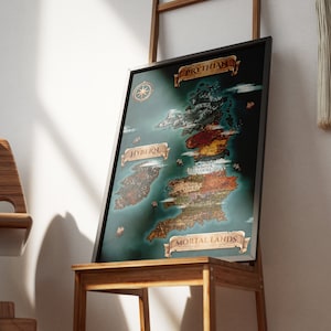 Prythische kaart, Prythische poster, Prythische muurkunst, Hof van doornen en rozen, Acotar-kaart, fantasiekaart