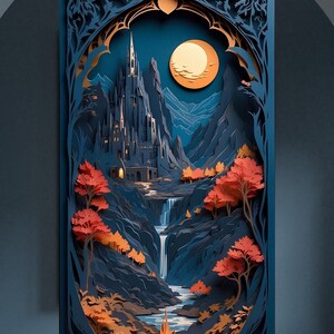 Vintage Castle Under Moonlit Sky | Fantasy Landscape Art | Enchanted Night Scene | Digital Printable Poster | Mystical Wall Decor