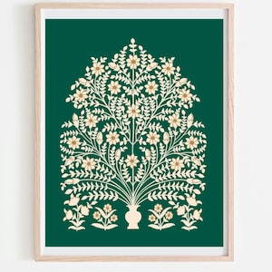 Mughal Pattern, Floral Print, Living Room decor, Printable, Pakistani Floral Design, Indian painting,Wall Art, Indian Folk Art