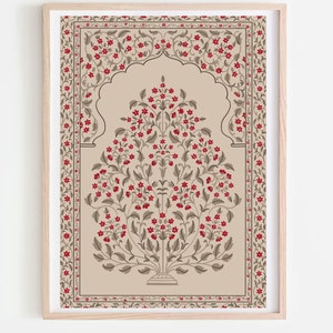 Motivo Mughal, stampa floreale, arredamento soggiorno, stampabile, vintage indiano, pittura indiana, arte murale, arte popolare indiana, digitale scaricabile