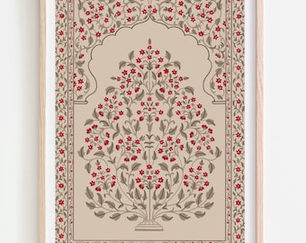 Mughal Pattern, Floral Prints, Living Room decor, Printable, Indian Vintage, Indian painting, Indian Folk Art, Digital Downloadable