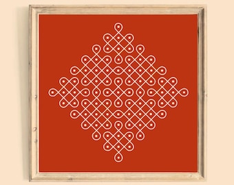 Kolam Mandala konsttryck, sydindisk rangolidesign (digital nedladdning)