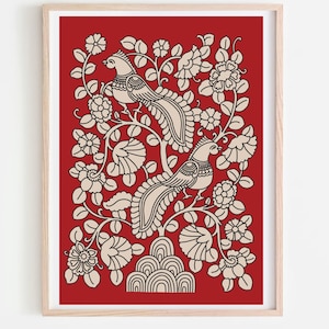 Kalamkari Art Print: Indian Peacock, Tree of Life (Digital Download)
