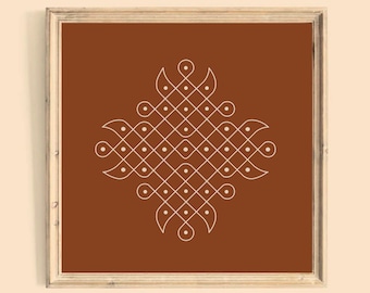 Kolam Mandala konsttryck, sydindisk rangoli, Diwali-dekor (digital nedladdning)