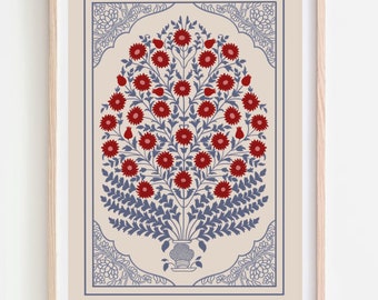Lámina artística floral mogol, pintura india vintage (descarga digital)
