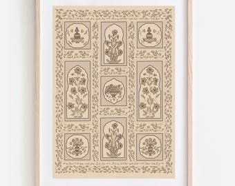 Mughal Floral Print, Indian Vintage Art (Digital Download)