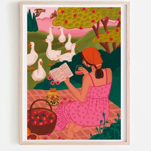 Woman And Her Book Art Print, Books Wall Art, Woman Reading Portrait, Girl Reading Art Print, Printable Art, Digital Download, Book Wall Art