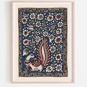 Kalamkari Tree of Life Art Print: Indian Peacock Vintage Decor (Digital Download)