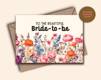 Printable Bridal Shower Card, To the beautiful bride-to-be card, instant download, Boho Bridal Shower Card template, Instant Download