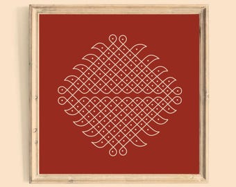 Kolam Mandala konsttryck, sydindisk rangolidesign (digital nedladdning)