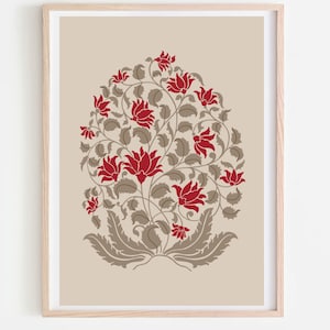 Mughal Pattern, Floral Print, Living Room decor, Printable, Indian Vintage, Indian painting,Wall Art, Indian Folk Art, Digital Downloadable