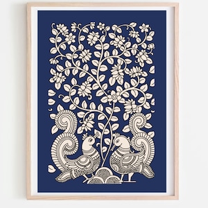 Kalamkari Art Print: Indian Tree of Life, Peacock Design (Digital Download)